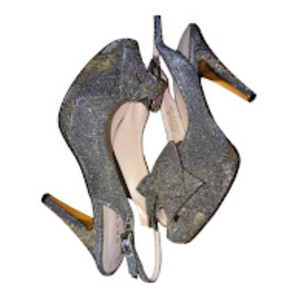 Sacha London| Beauty Metallic Sparkle Slingback Peep-Toe Platform Heels Pumps - Picture 3 of 13